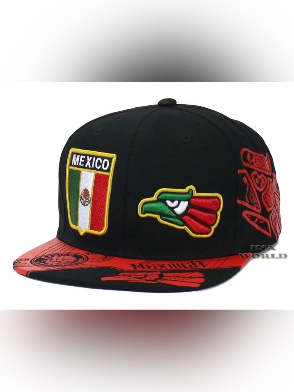 Mexico Snapback Hat – Black & Red Flat Bill Cap Adjustable
